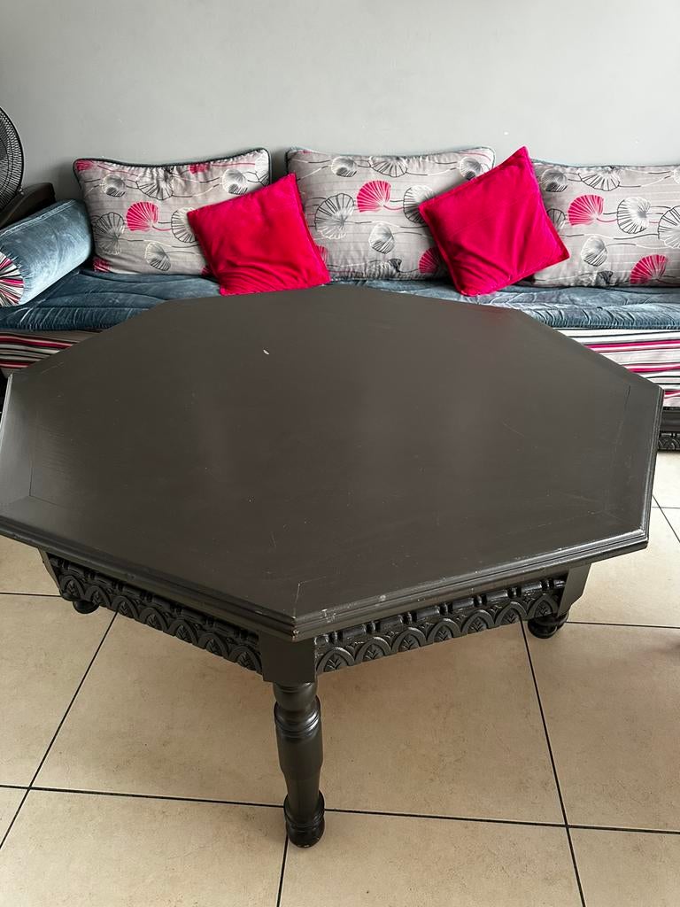Uitgesneden Marokkaanse woonkamertafel, Huis en Inrichting, Ophalen, Gebruikt, 50 tot 75 cm, Teakhout
