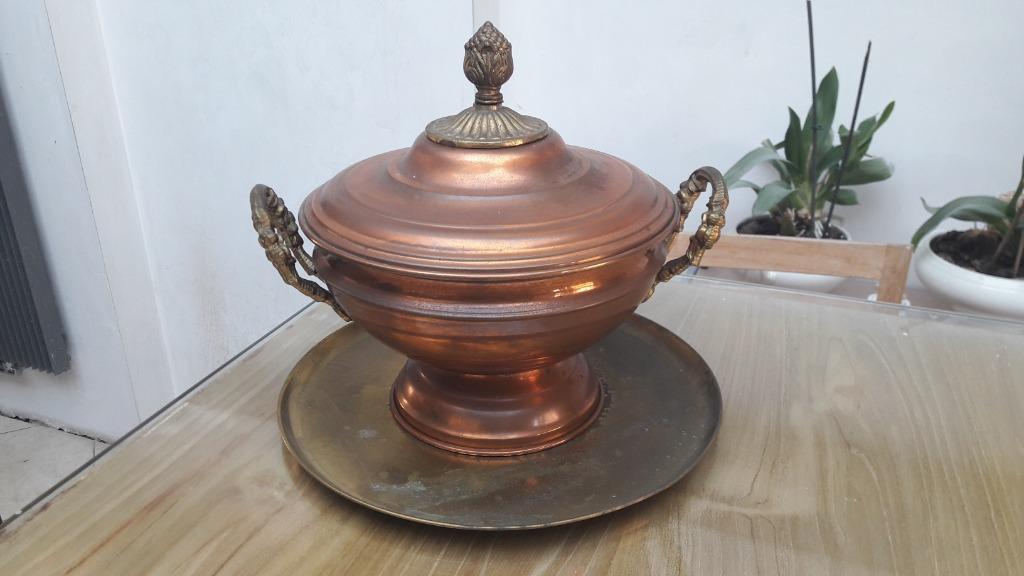 Soupière ancienne en cuivre jaune - rouge étamé - bronze, Enlèvement ou Envoi, Cuivre
