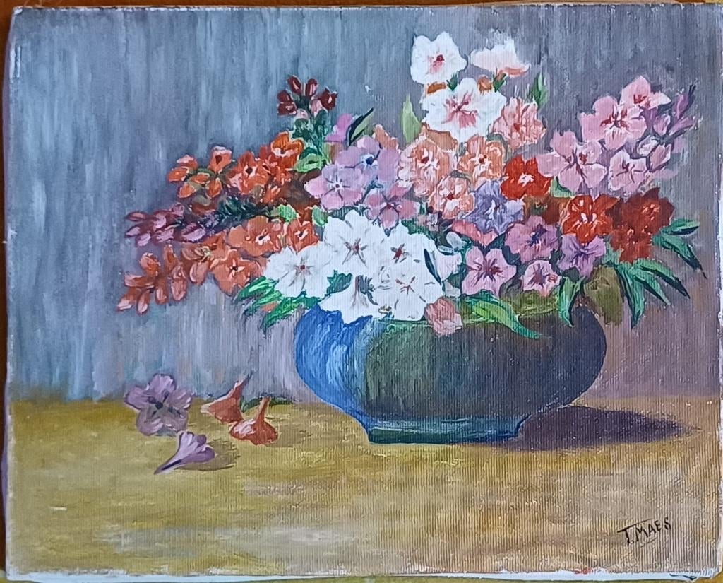 Olieverf op canvas vaas met bloemen, Ophalen