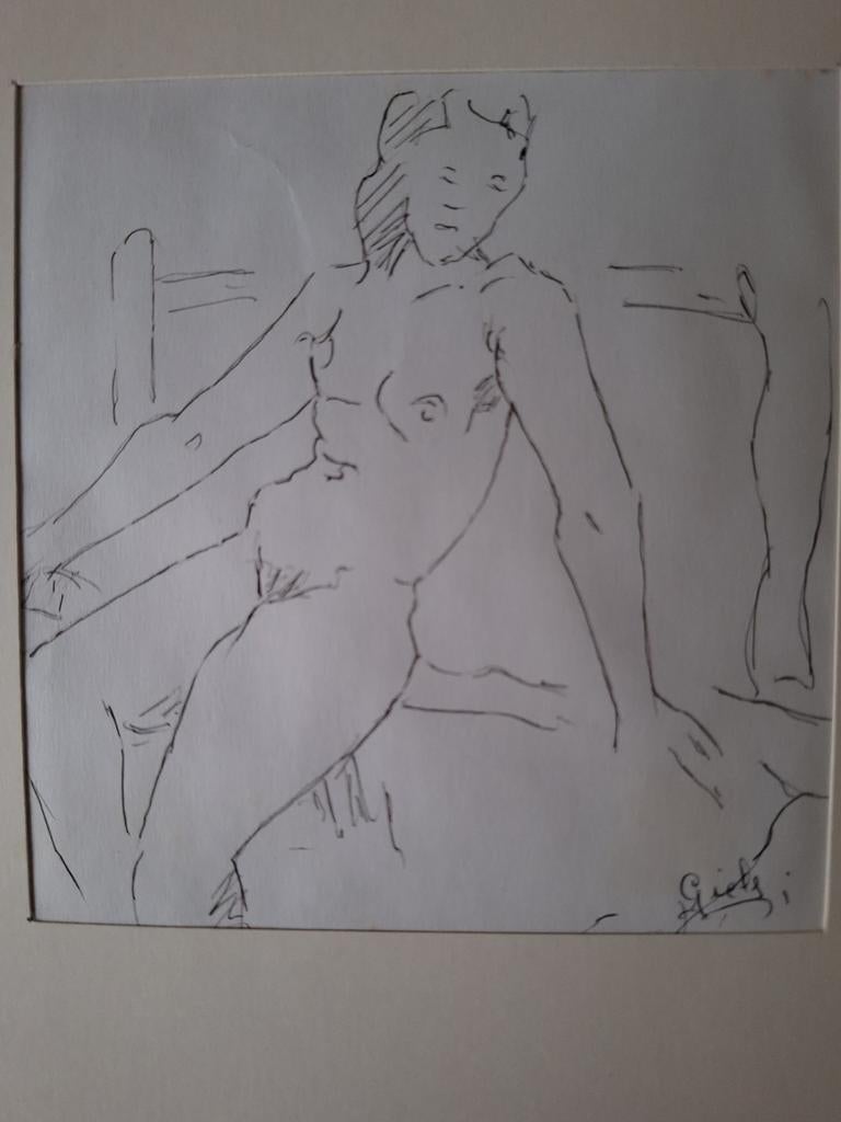 Tekening Ludo Giels zittende naakte vrouw, Ophalen of Verzenden