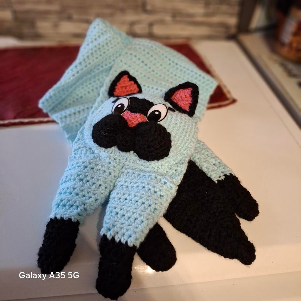 Écharpe en forme de chat noire et bleu clair, yeux en plasti, Enlèvement ou Envoi, Neuf