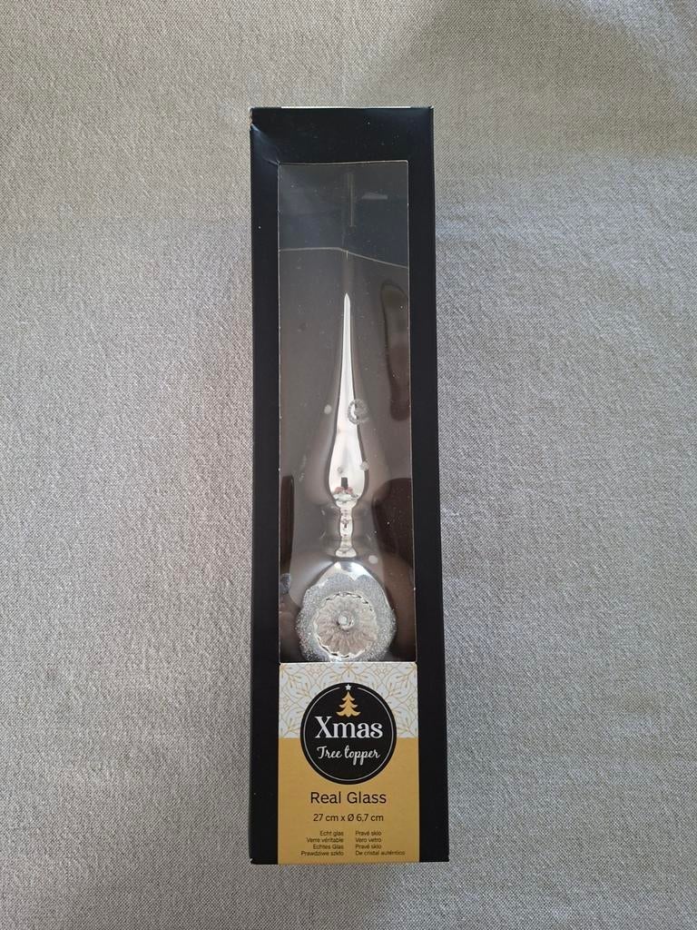 Kerstpiek met deuk glas 27 cm groot in verpakking., Diversen, Kerst, Ophalen of Verzenden