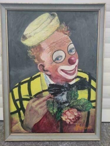 huile sur panneau clown signe hubert borguet, Enlèvement ou Envoi