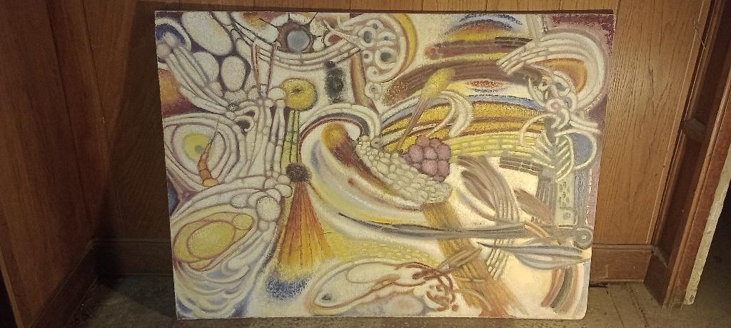 Abstract gemengd schilderij Serge Montegnies, 95x68, n582, Ophalen