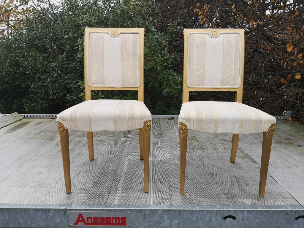 Gestoffeerde stoelen beige/goud hout 2 st, Huis en Inrichting, Stoelen, Ophalen, Gebruikt, Overige kleuren, Stof