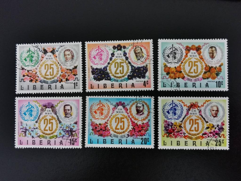 Liberia 1973 - 25 jaar WHO - bekende wetenschappers, Ophalen of Verzenden, Overige landen, Gestempeld