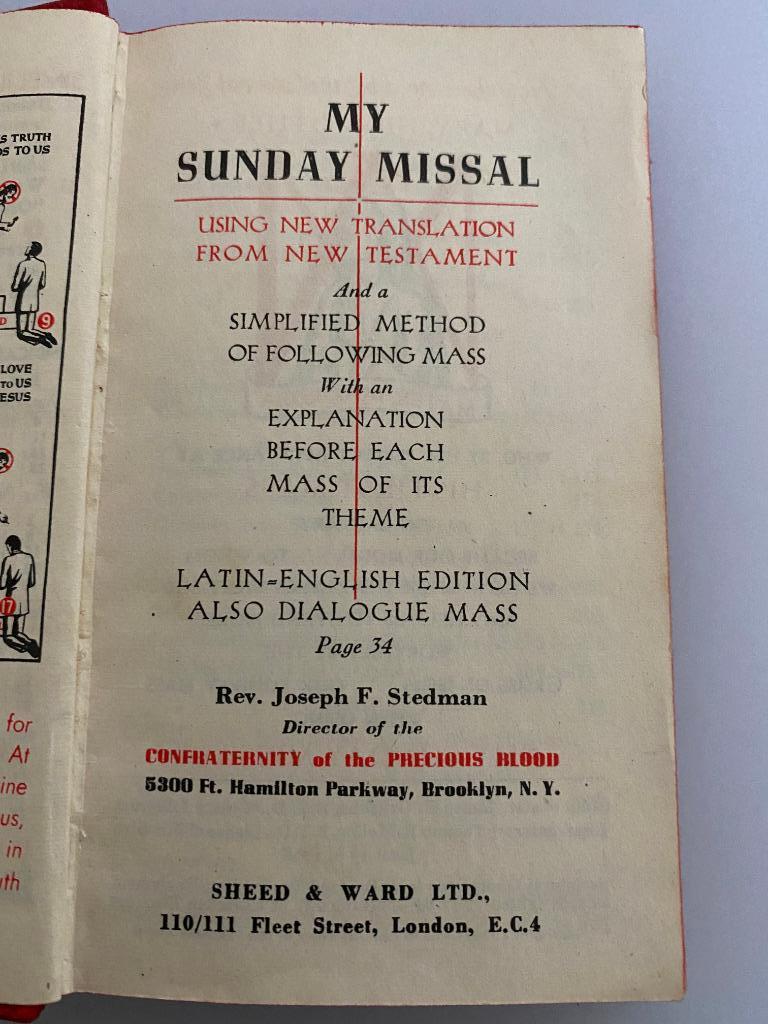 My Sunday Missal Latin English Edition Father Stedman 1943, Ophalen of Verzenden, Stedman