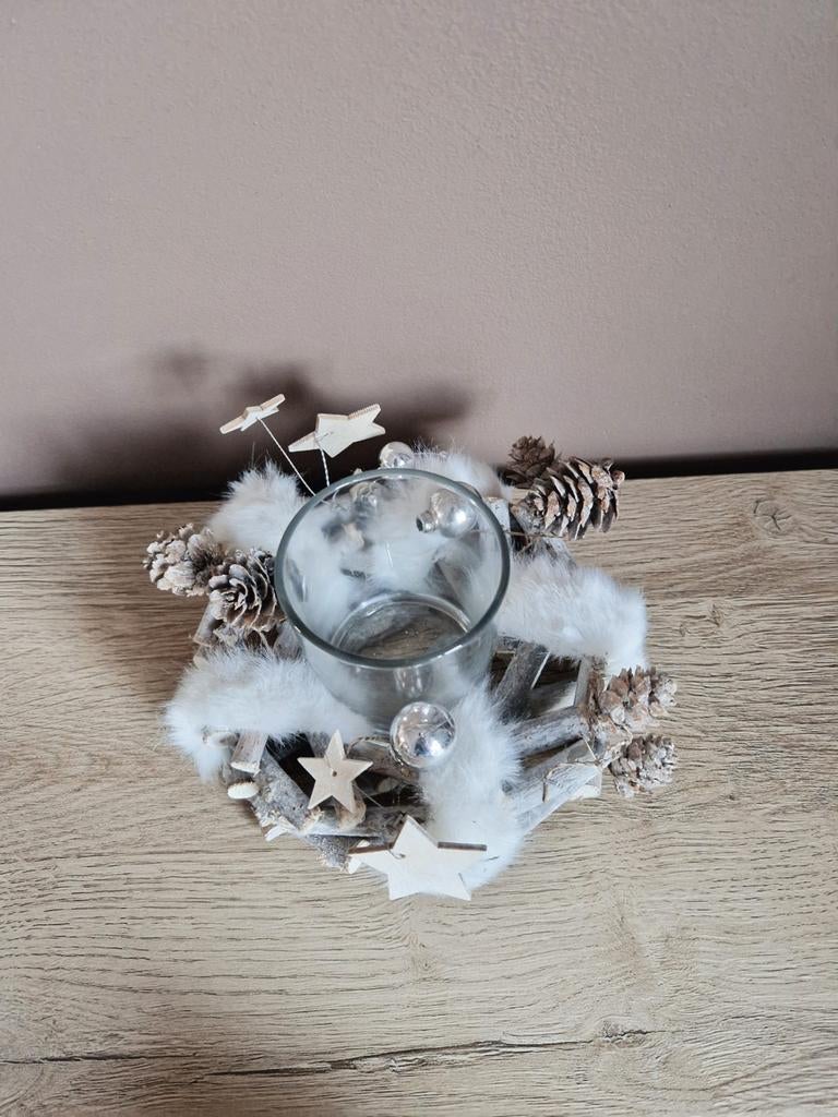 Bougeoirs de Noël, blanc/argent, 2 pièces, Extra, Enlèvement ou Envoi, Comme neuf, Bougie, Bois