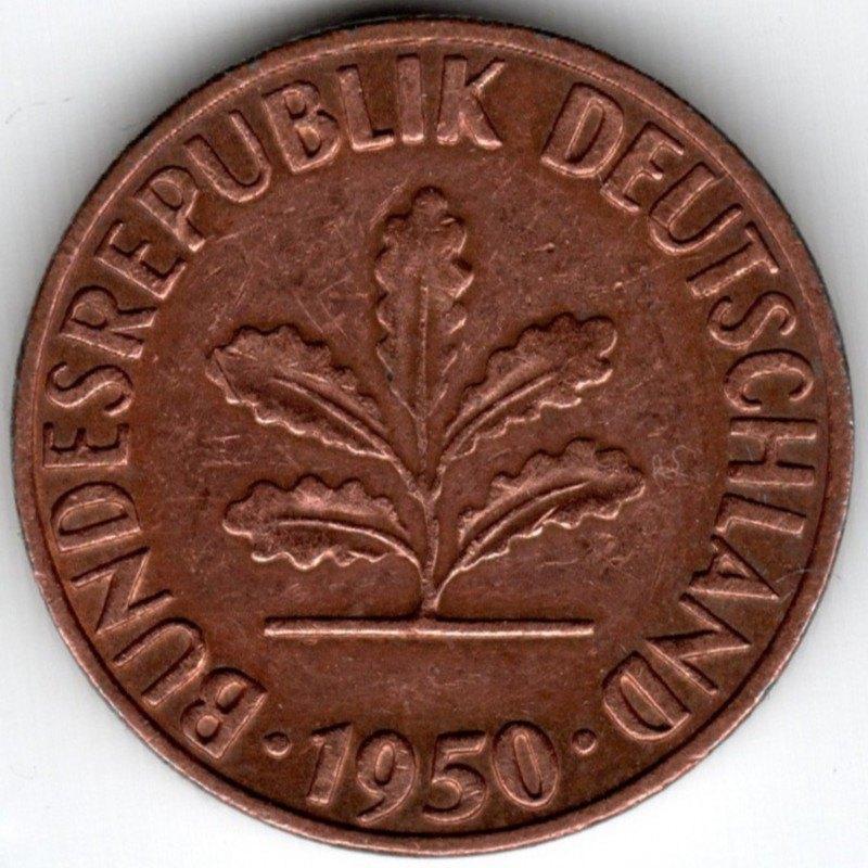 Duitsland: 1 Pfennig 1950 G Gebogen Stengel KM#105 Ref 16571, Postzegels en Munten, Ophalen of Verzenden, Duitsland, Losse munt