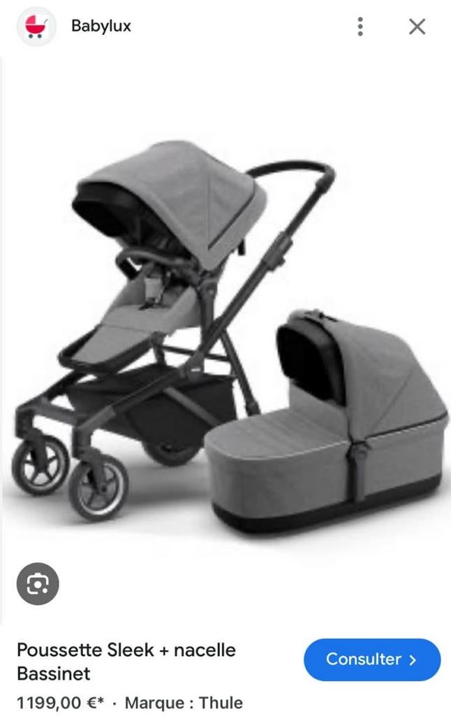 Geweldige kans voor -58%  Thule Sleek Wassinet Stroller, Zo goed als nieuw, Met reiswieg, Ophalen, Kinderwagen