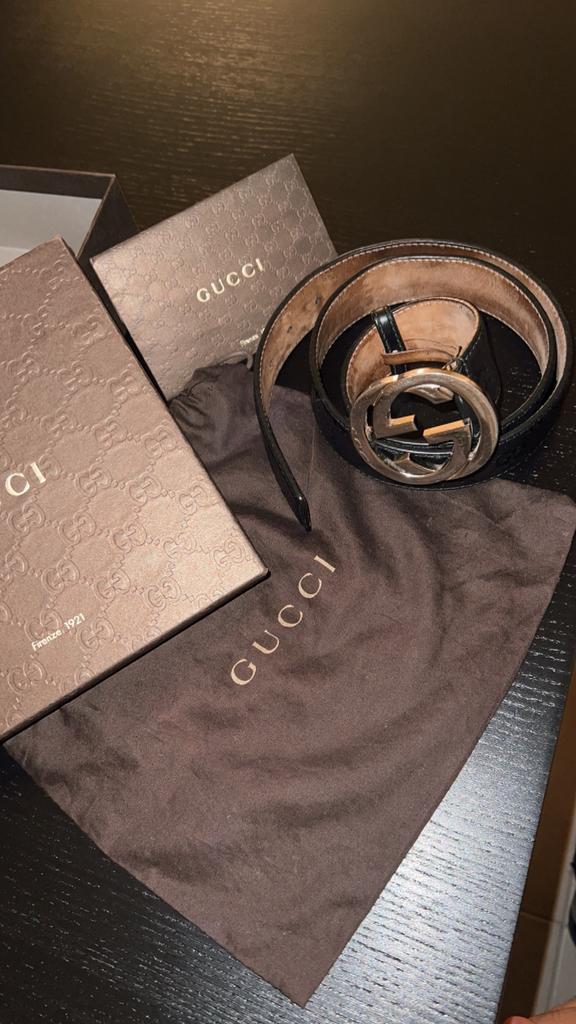Ceinture Gucci cuir noir authentique + boîte & facture, Cuir véritable, Comme neuf, Gucci, Enlèvement