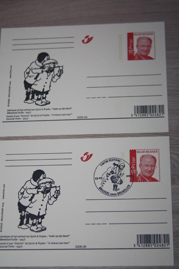 Quick & Flupke , Herge , 2 kaarten , 1x 1e dag stempel, Collections, Personnages de BD, Enlèvement ou Envoi, Autres personnages