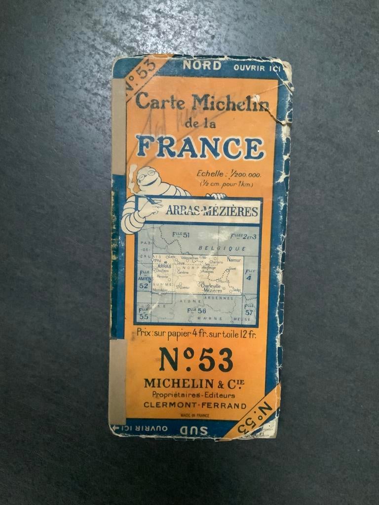 Vintage wegenkaart Michelin Frankrijk no 53 Arras-Mezieres, Ophalen of Verzenden, Gelezen, Frankrijk