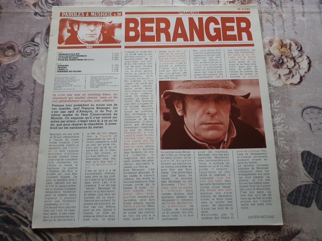 Disque vinyl 33 tours François Béranger, CD & DVD, Vinyles | Pop, Comme neuf, Enlèvement ou Envoi