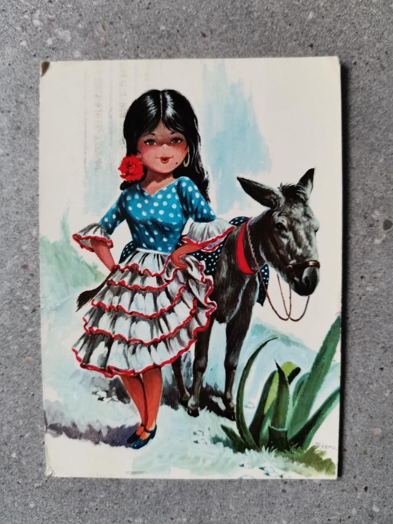 carte postale d'Espagne d'une fille avec âne, Enlèvement ou Envoi, Affranchie, Espagne