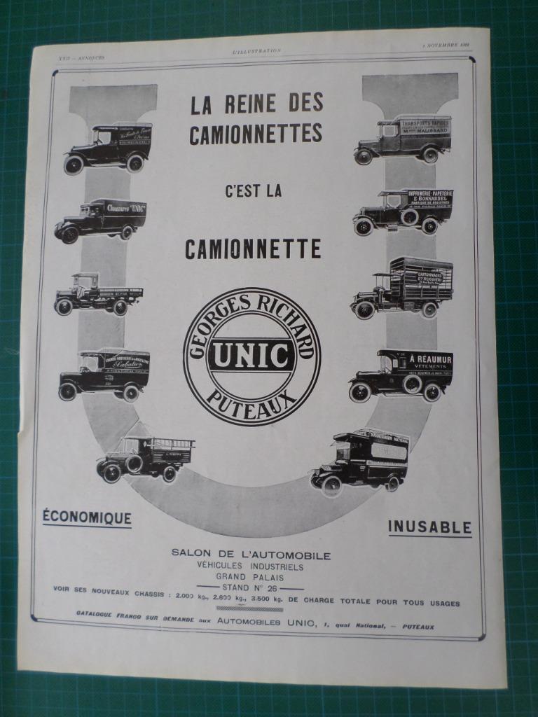 Unic camionnette - publicité papier - 1928, Verzamelen, Ophalen of Verzenden, Gebruikt, Overige typen