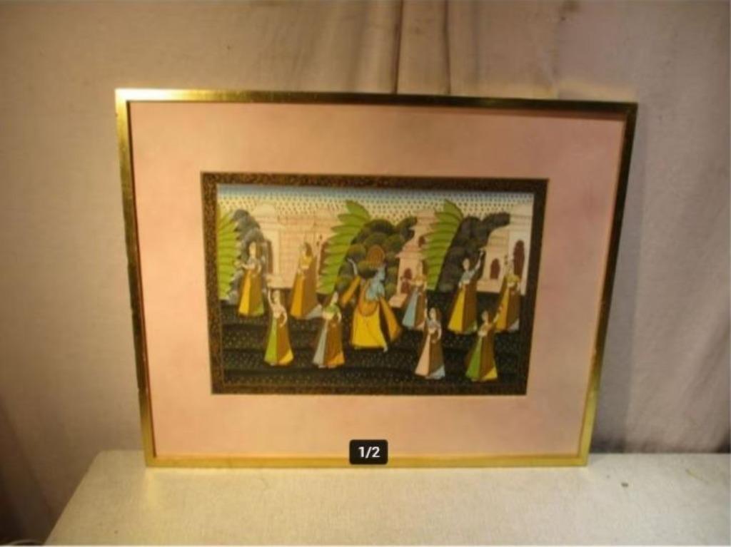 Belle œuvre peinte asiatique primitive - Danseuses, Enlèvement ou Envoi