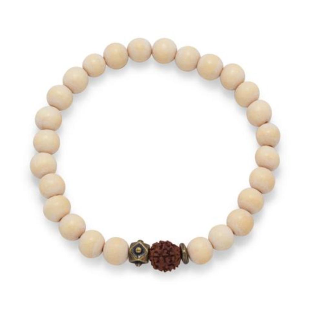 Bracelet extensible tendance avec Rudraksha, laiton et bois, Enlèvement ou Envoi, Neuf