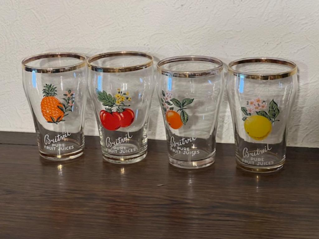 4 oude glaasjes Britvic fruitsappen, Antiek en Kunst, Ophalen