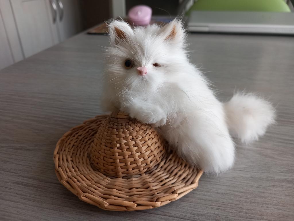 pluchen kat met rieten hoedje, Ophalen, Gebruikt, Dier