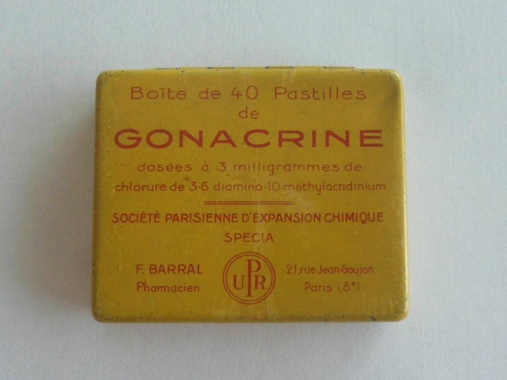 Ancienne Boîte en métal pharmacie " GONACRINE "  pastilles, Collections, Boîte en métal, Utilisé, Autre, Autres marques, Enlèvement ou Envoi