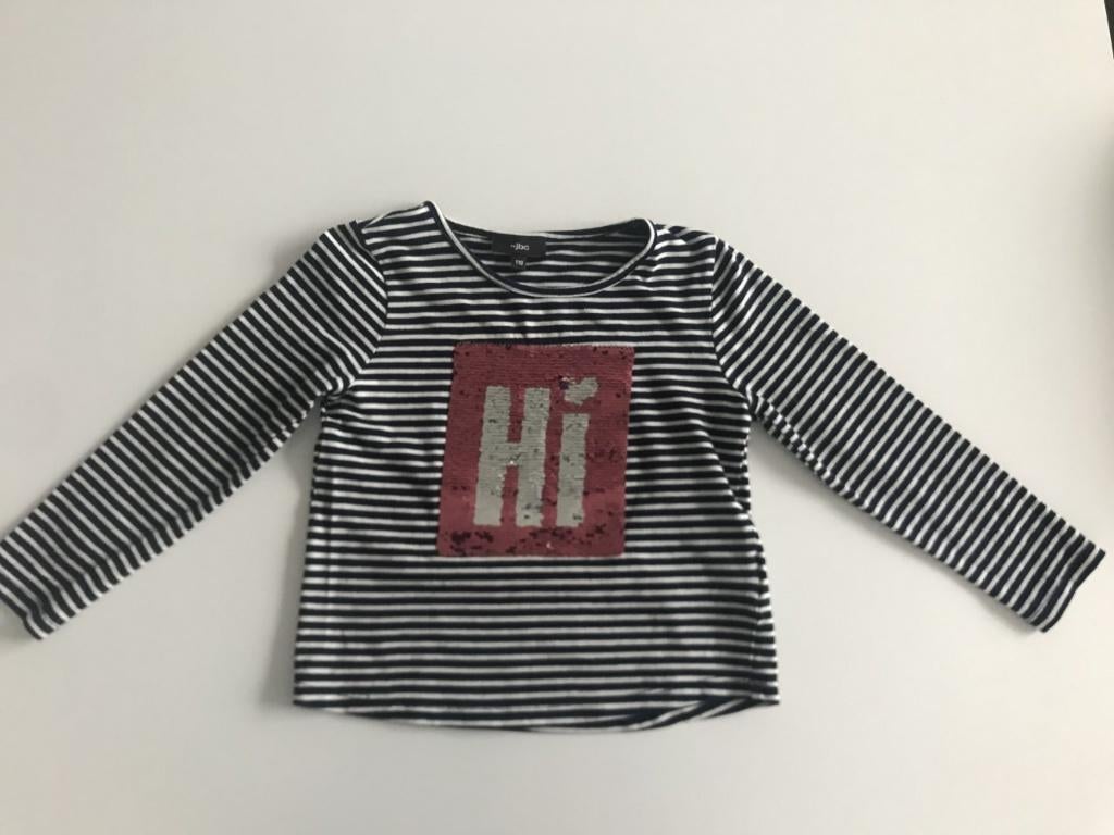 Blauw/wit gestreepte longsleeve maat 110, Kinderen en Baby's, Kinderkleding | Maat 110, Meisje, Ophalen of Verzenden, Zo goed als nieuw
