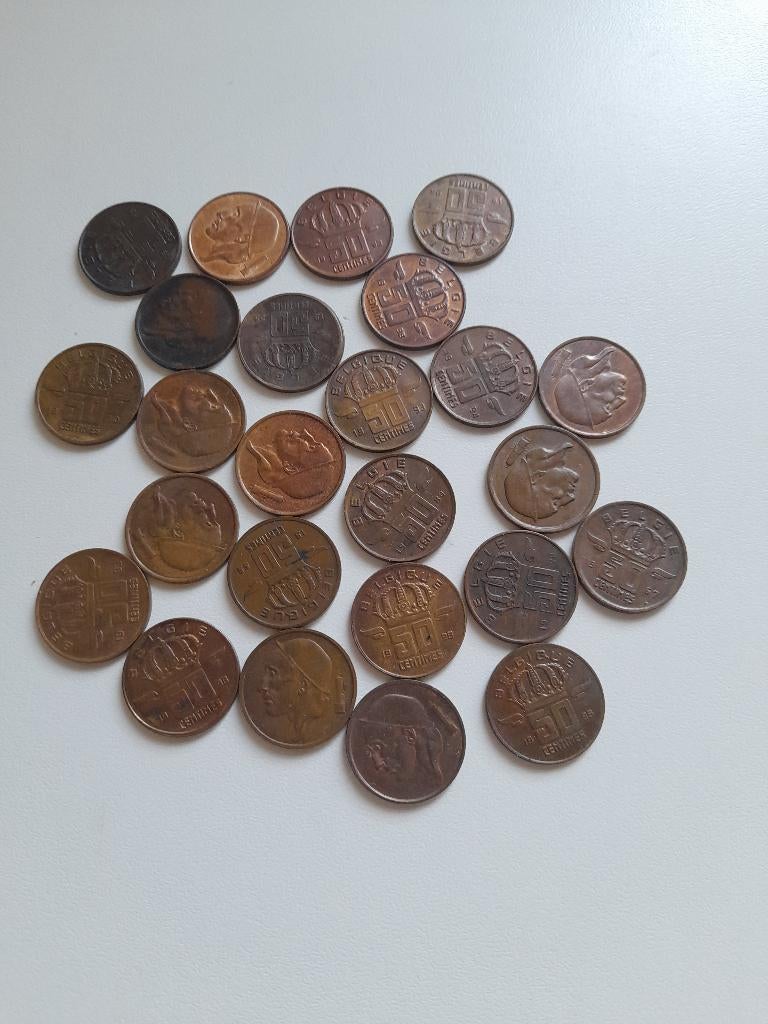 25 muntstukjes 50 cent belgie kopermuntjes belgie, Postzegels en Munten, Munten | België, Ophalen of Verzenden, Losse munt