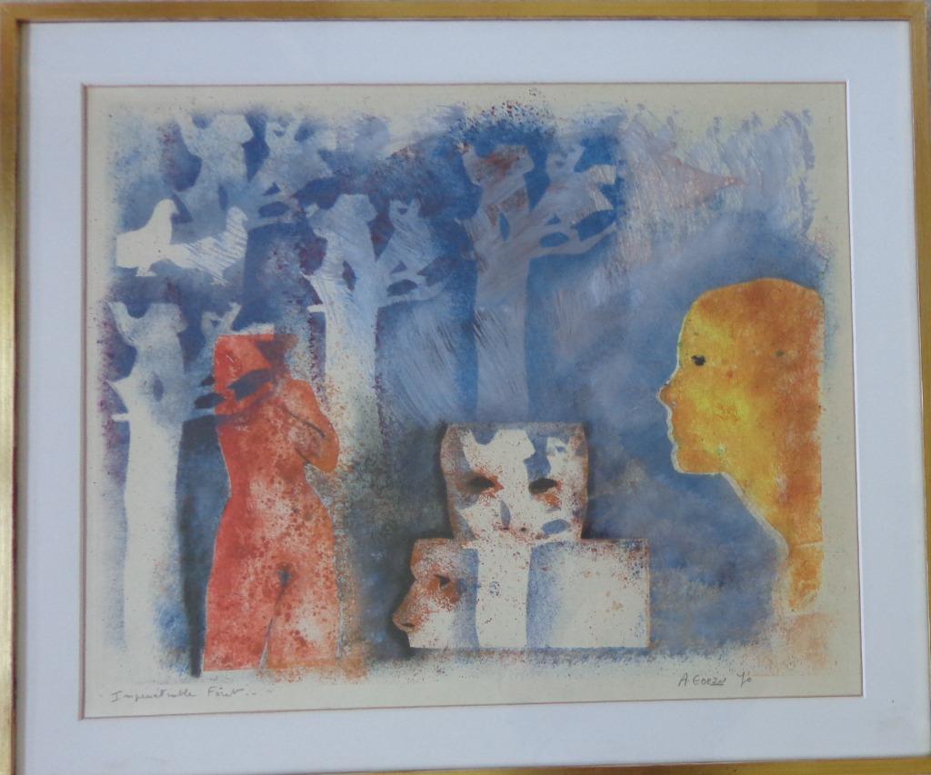 ANDRE GOEZU / IMPENETRABLE FORET / MONOTYPE / 72x85cm KADER, Antiquités & Art, Enlèvement