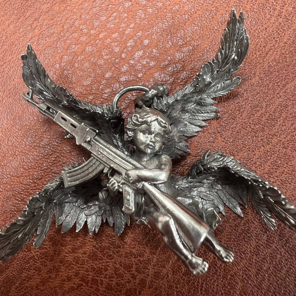 Engel met een Ak- 47 Kalasjnikov - 925 Zilver, Neuf, Autres représentations, Argent, Argent