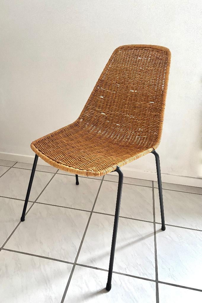 Chaise moderne en rotin 1950 - chaise vintage en osier, Maison & Meubles, Chaises, Autres couleurs, Enlèvement, Utilisé, Osier ou Rotin