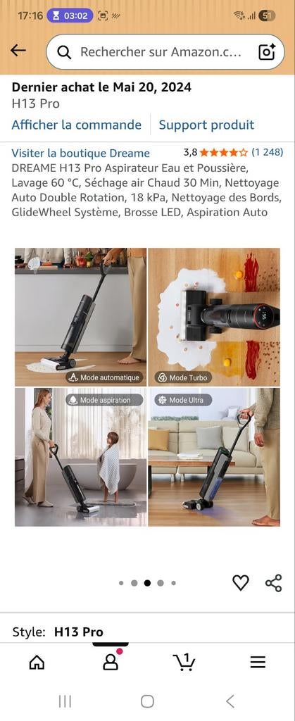 Aspirateur eau et poussière balai Dreame H13 pro, Enlèvement