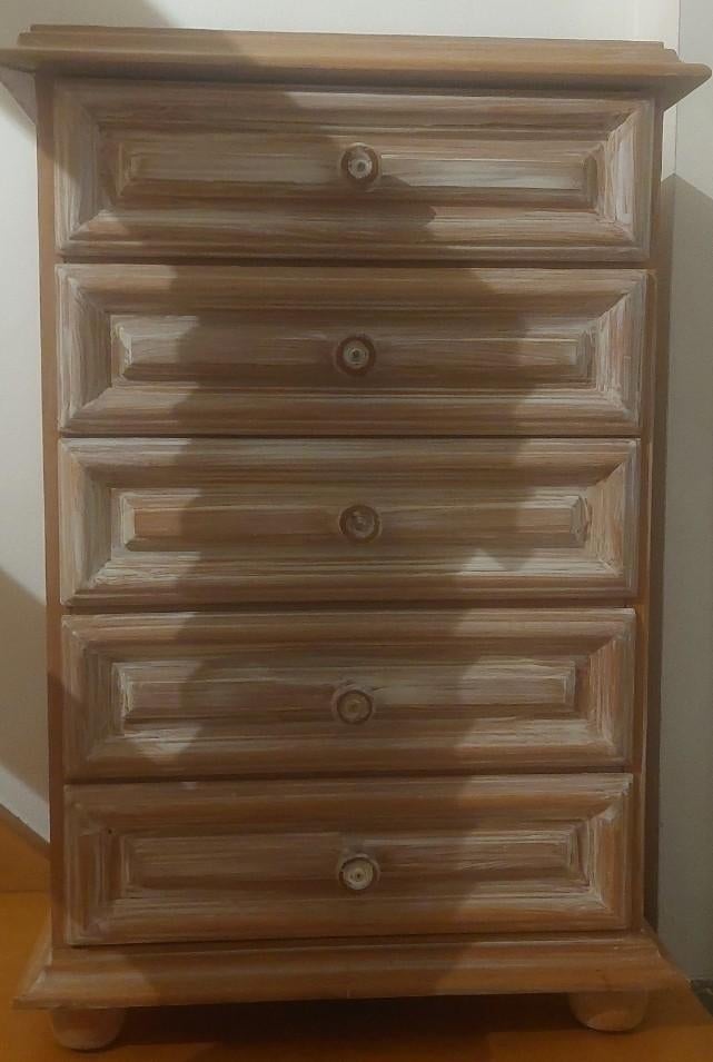 Petite commode / chiffonnier en bois massif patiné – 5 tiroi, Maison & Meubles, Armoires | Commodes, Enlèvement