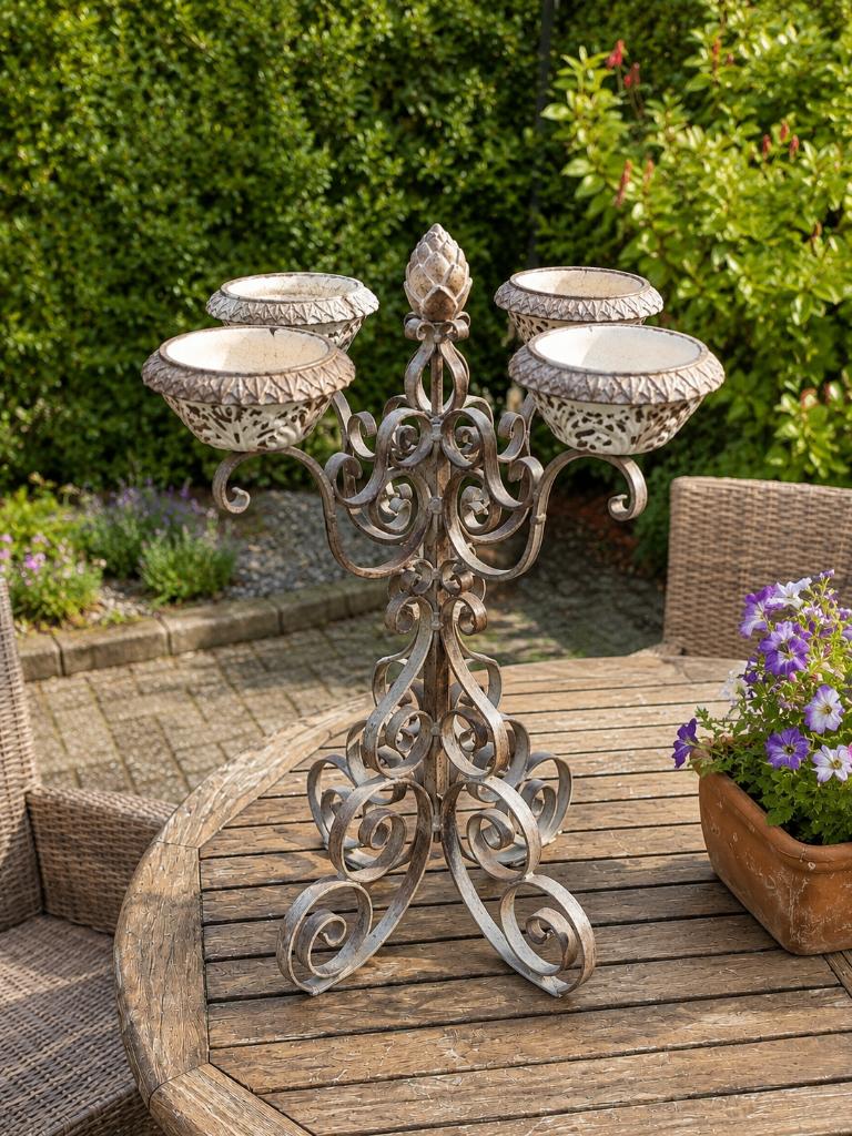 Vintage smeedijzeren tuinkandelaar / plantenhouder - 67cm, Antiek en Kunst, Ophalen
