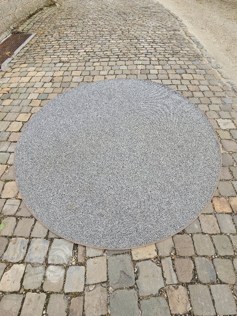 Vintage ronde grijze tapijt  200cm ø, Ophalen, 150 tot 200 cm, Zo goed als nieuw, 150 tot 200 cm