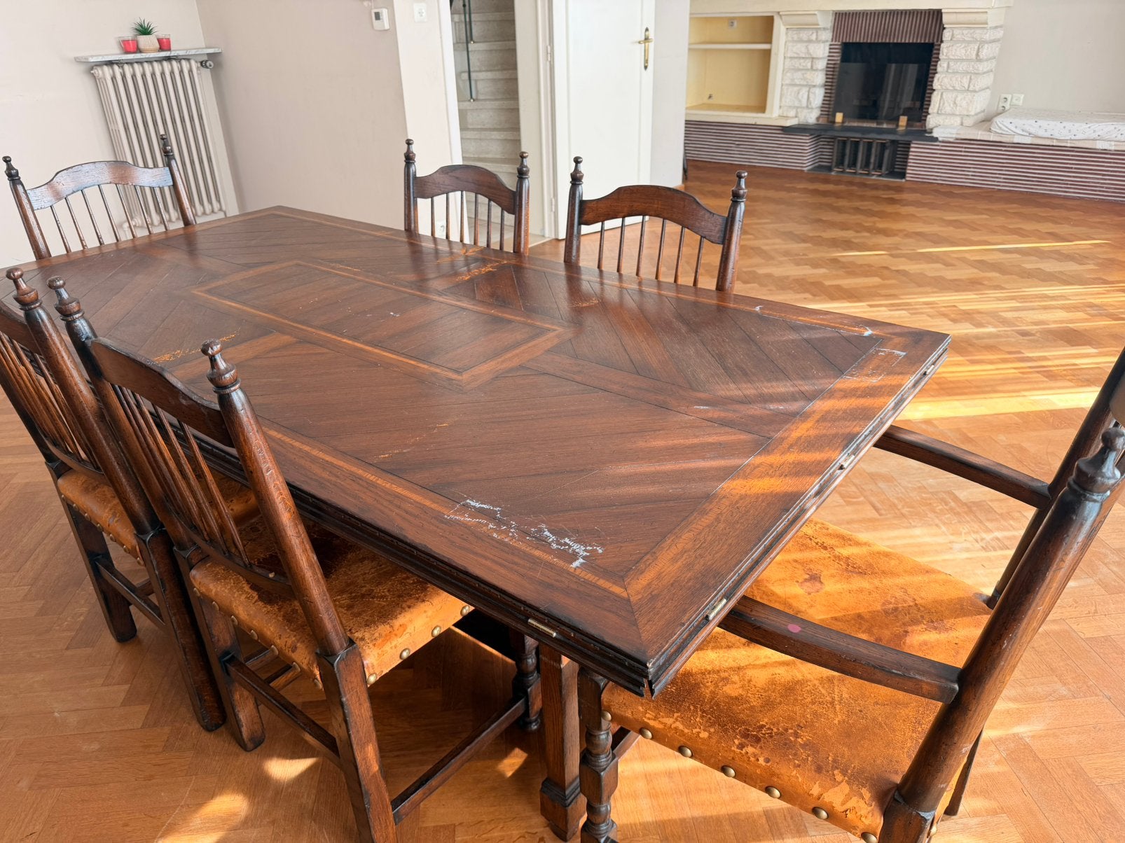 Table à manger en chêne avec 6 chaises, Enlèvement, Utilisé, 8 chaises ou plus
