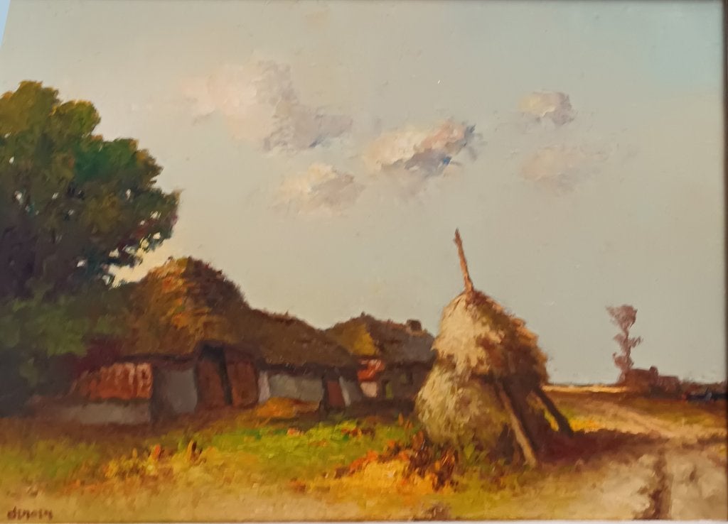 Albert Demoen (1916-1992): Hoeve met hooiopper (O/D,98x78cm), Ophalen of Verzenden, Gesigneerd, Olieverf