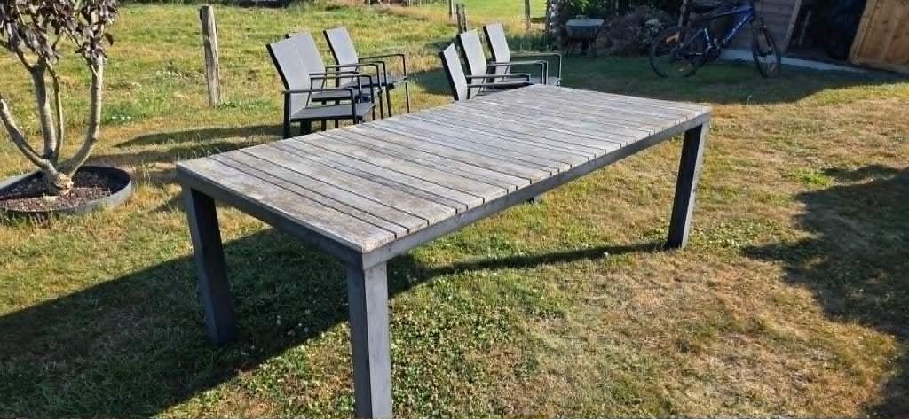 Table de jardin + 6 chaises Bois et Aluminium, Chaise, Aluminium, Enlèvement, Utilisé