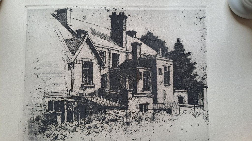 Tekening achtergevels, Antiek en Kunst, Kunst | Tekeningen en Fotografie, Ophalen, Tekening