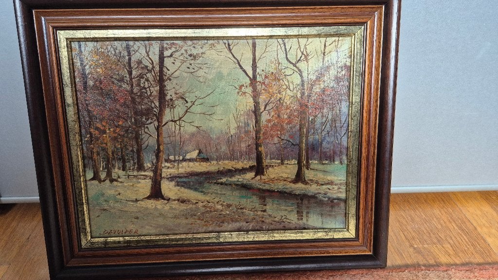 olieverf schilderij, Peinture à l'huile, Paysage, Enlèvement, Signé