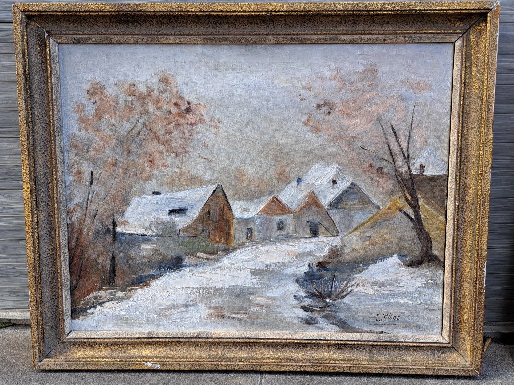 huile sur toile maison enneige signe I minne, Enlèvement ou Envoi