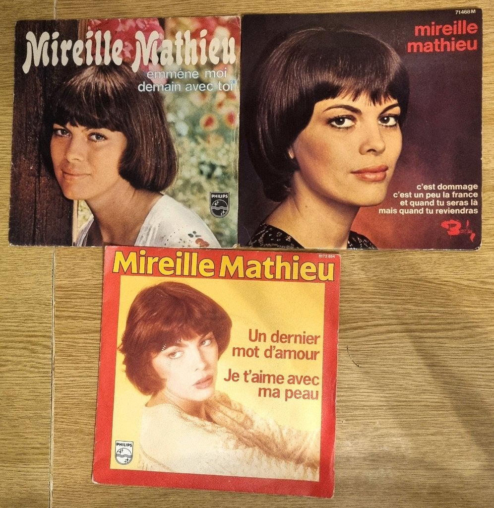 3 vinyles 45t Mireille Mathieu exc. état ; pos achat séparé, Cd's en Dvd's, Vinyl Singles, Ophalen of Verzenden