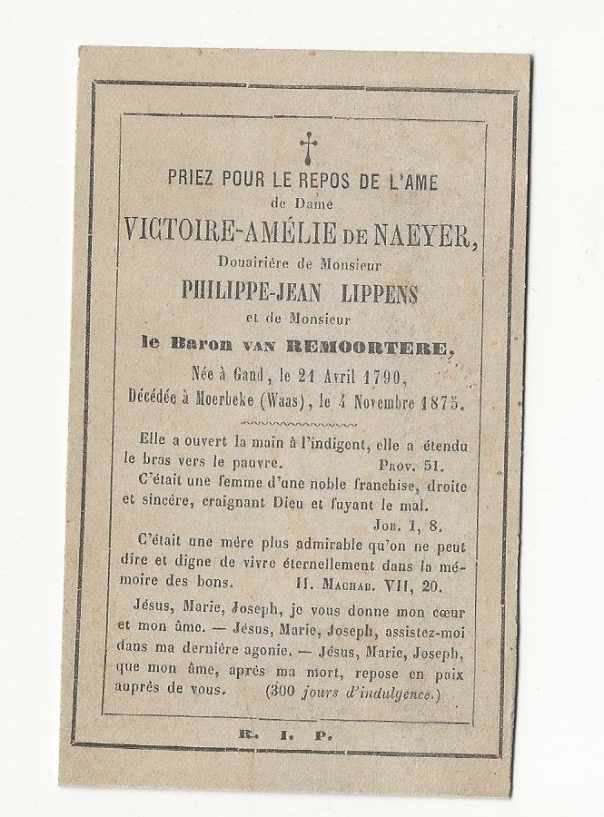 adel 1875 doodsprentje victoire de naeyer CDV foto, Ophalen of Verzenden, Bidprentje