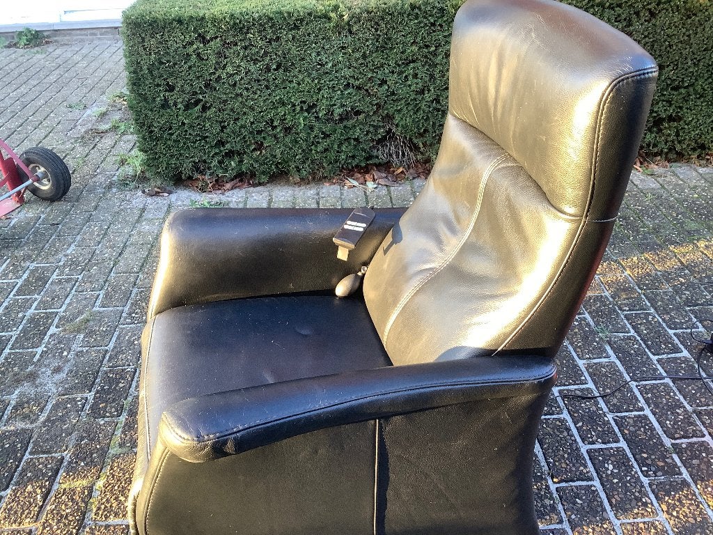 Zwart lederen relax ( electrisch), Maison & Meubles, Canapés | Sofas & Chaises Longues, Enlèvement, Utilisé, Cuir