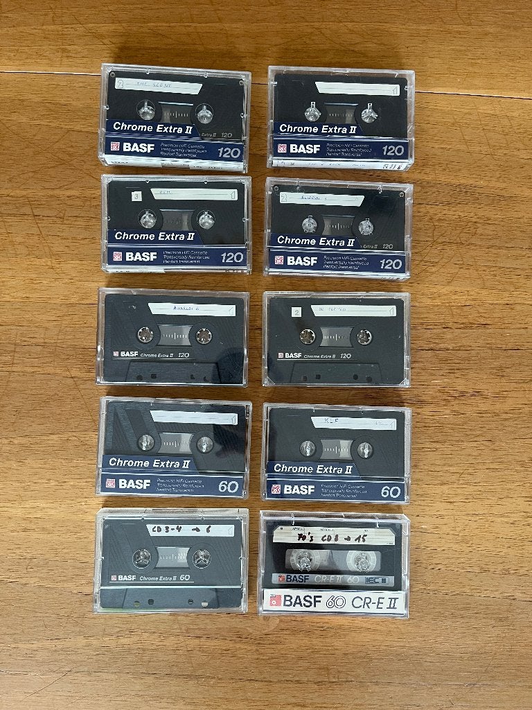 10 BASF cassettes IEC II position High CrO2, Enlèvement ou Envoi, Utilisé, 2 à 25 cassettes audio, Pré-enregistrées