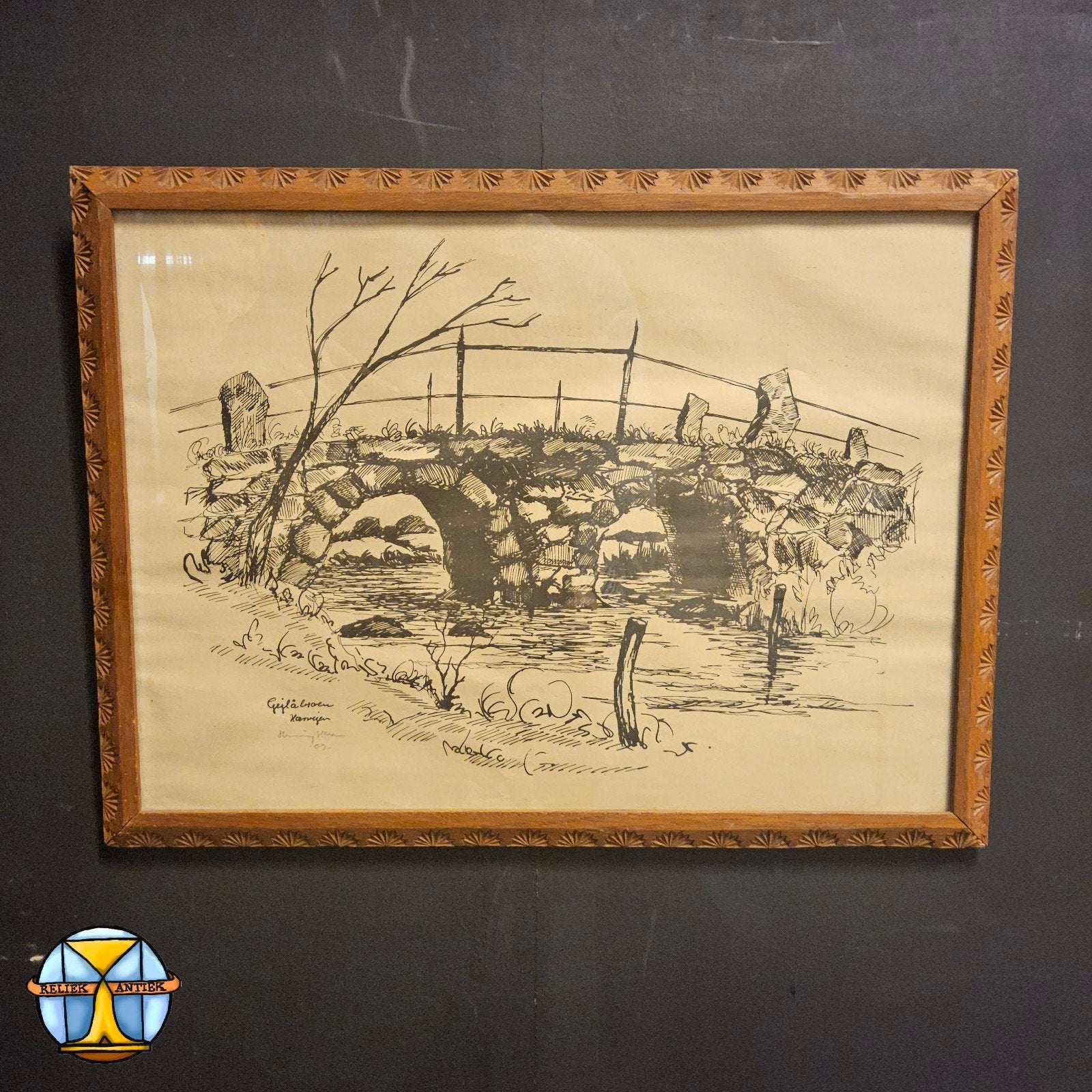 Deense antieke brug (Gejlåbrug/Gejla broen) lithografie, Ophalen of Verzenden