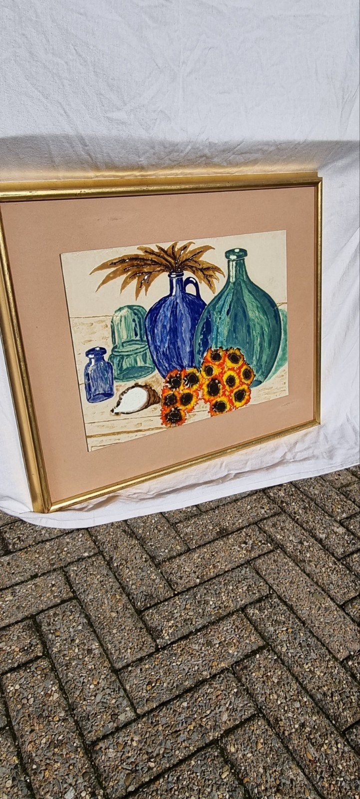 grote ingelijste keramische tegel uit de jaren 50 - 60, Antiek en Kunst, Ophalen