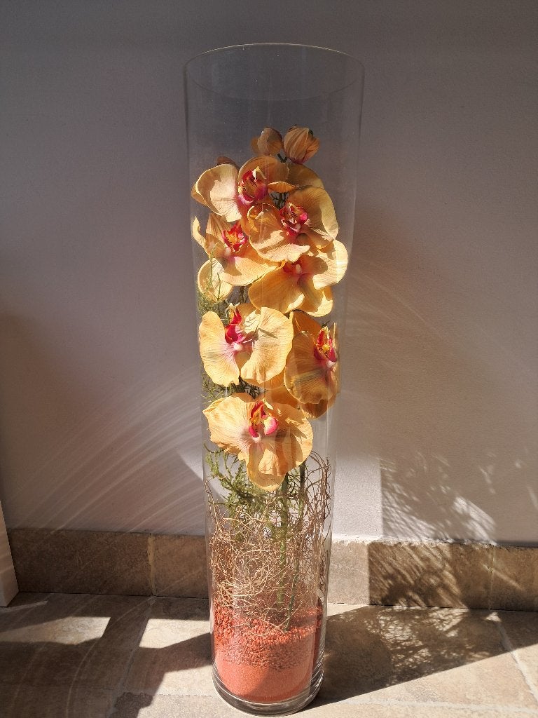 Nieuw decoratie stuk: grote vaas met orchidee, Ophalen, Nieuw, Overige kleuren, Glas