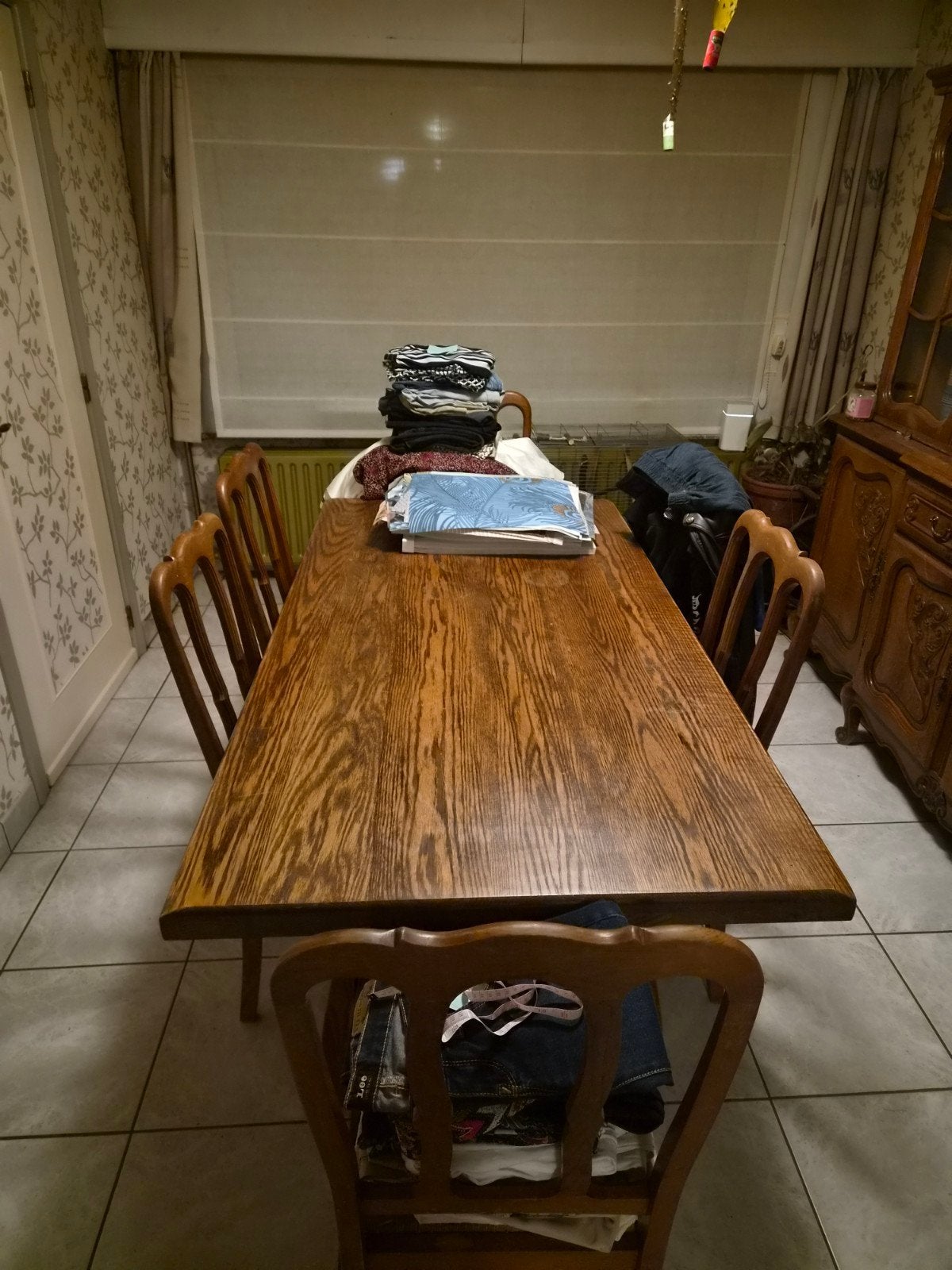 Eiken tafel en stoelen, eetkamer, Huis en Inrichting, Complete eetkamers, Ophalen, Nieuw, Vintage, 6 tot 8 stoelen
