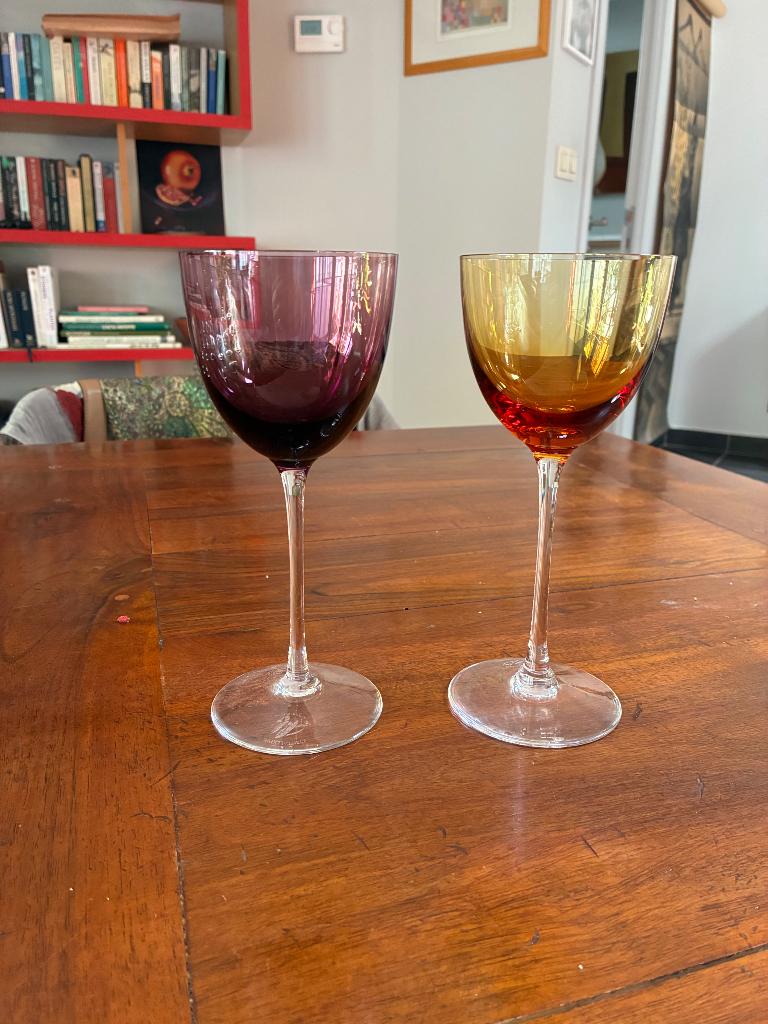 gekleurde kristallen wijnglazen, Ophalen, Zo goed als nieuw, Borrel- of Shotglas