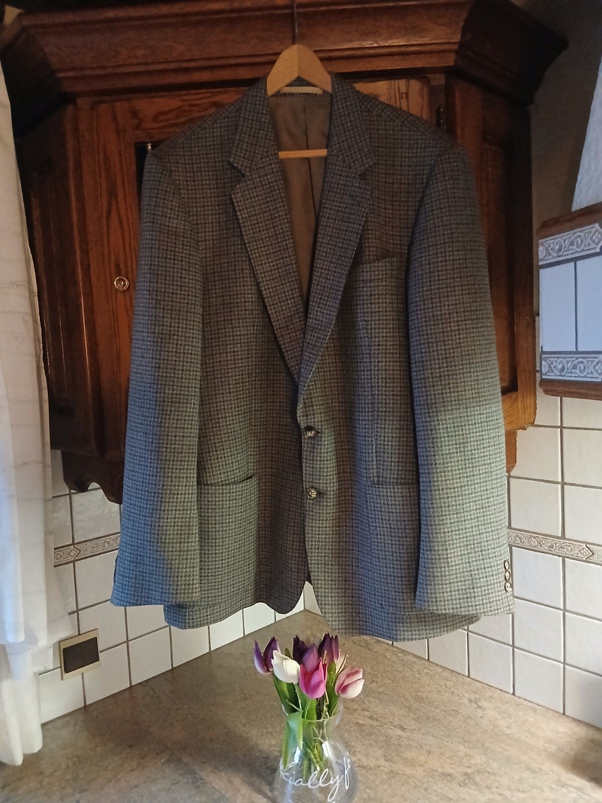 Vintage Novano Colbert / Blazer – Grijs Geruit – Maat L (Oks, Ophalen of Verzenden, Maat 52/54 (L), Grijs